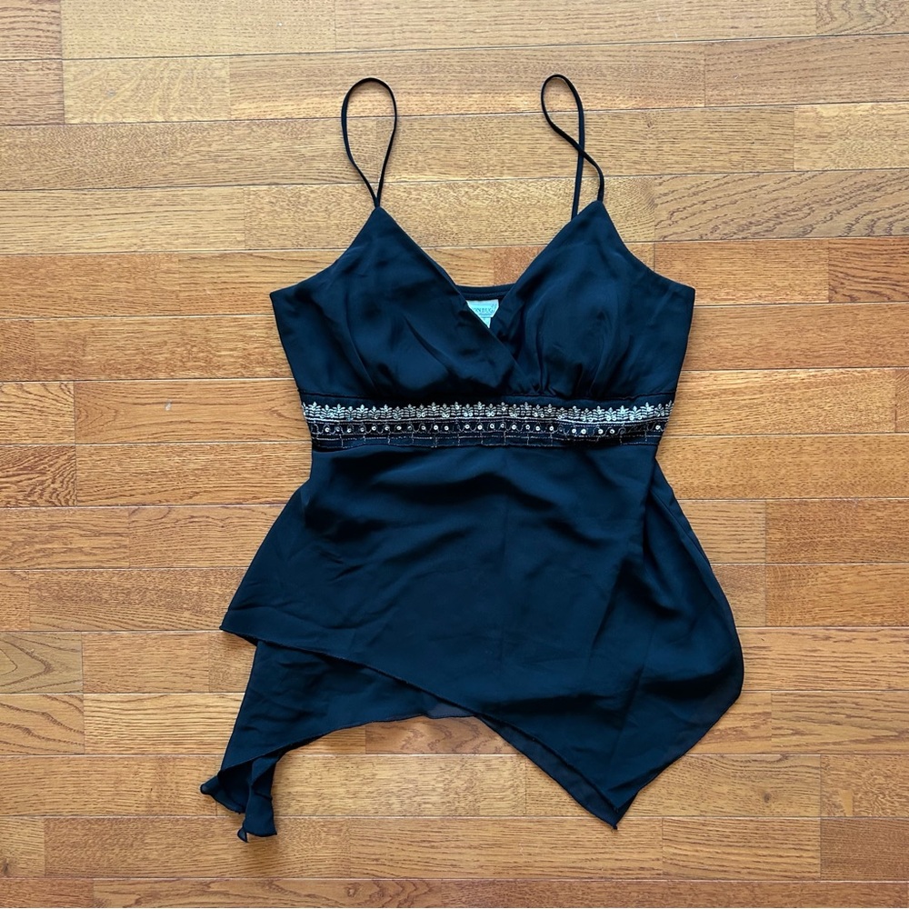 Vintage y2k Fashion Bug Black Babydoll Beaded Sequin Tank Top